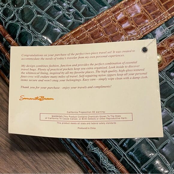 NWT Samantha Brown Croc Embossed Perfect Tote Travel Bag Green and Brown - Picture 9 of 11